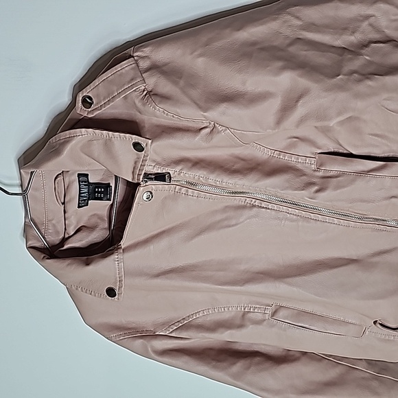 Revamped medium pink zip up leather jacket - Picture 2 of 6